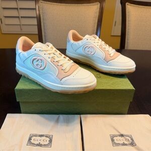 New Authentic Gucci Mac80 GG Logo Sneaker Shoes White Pink Size 37.5 / US 7.5
